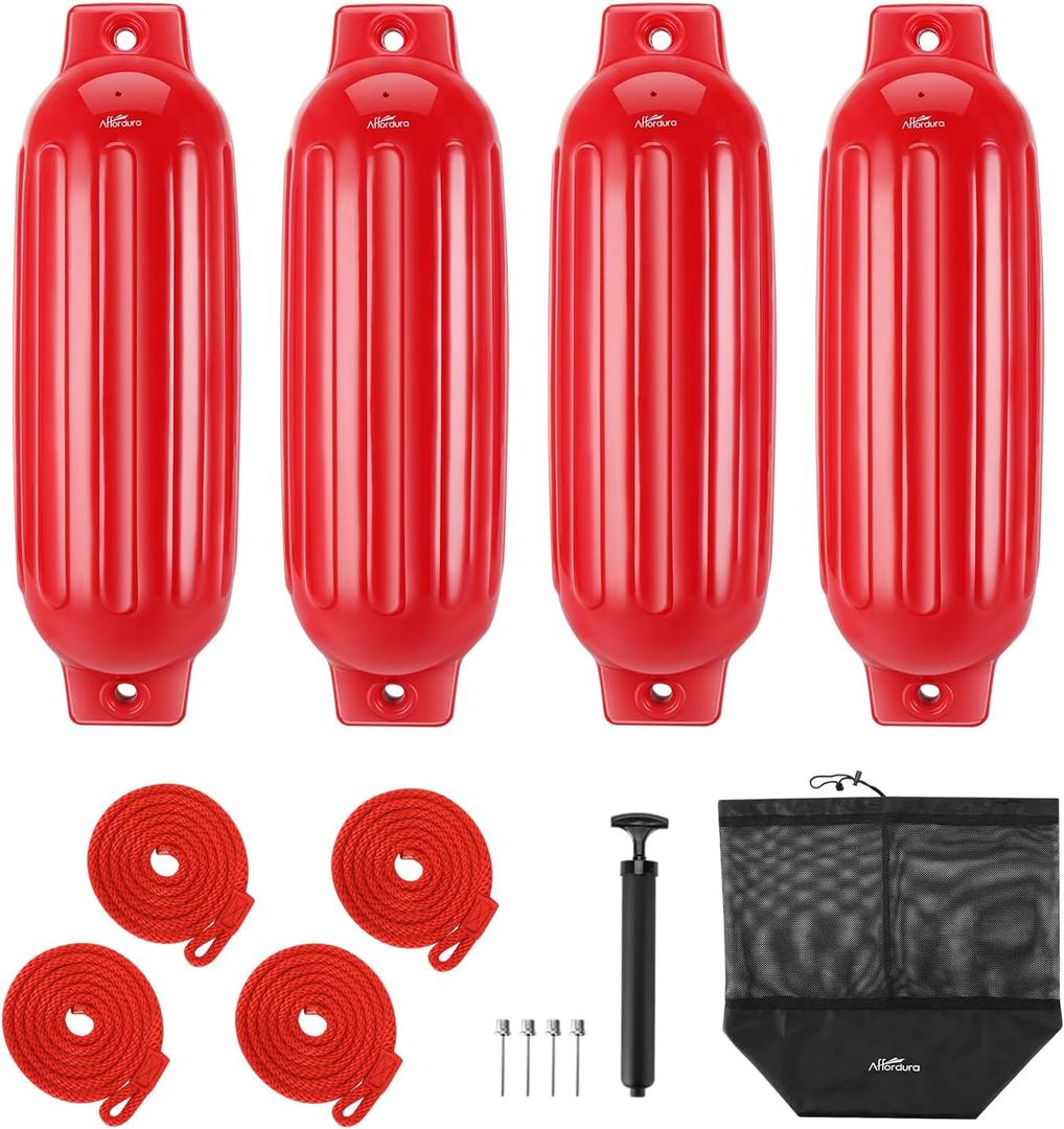 Affordura Boat Fender 4 Pack Boat Bumpers Fenders with 4 Ropes, Boat Bumpers for Pontoon Boat Fenders Inflatable