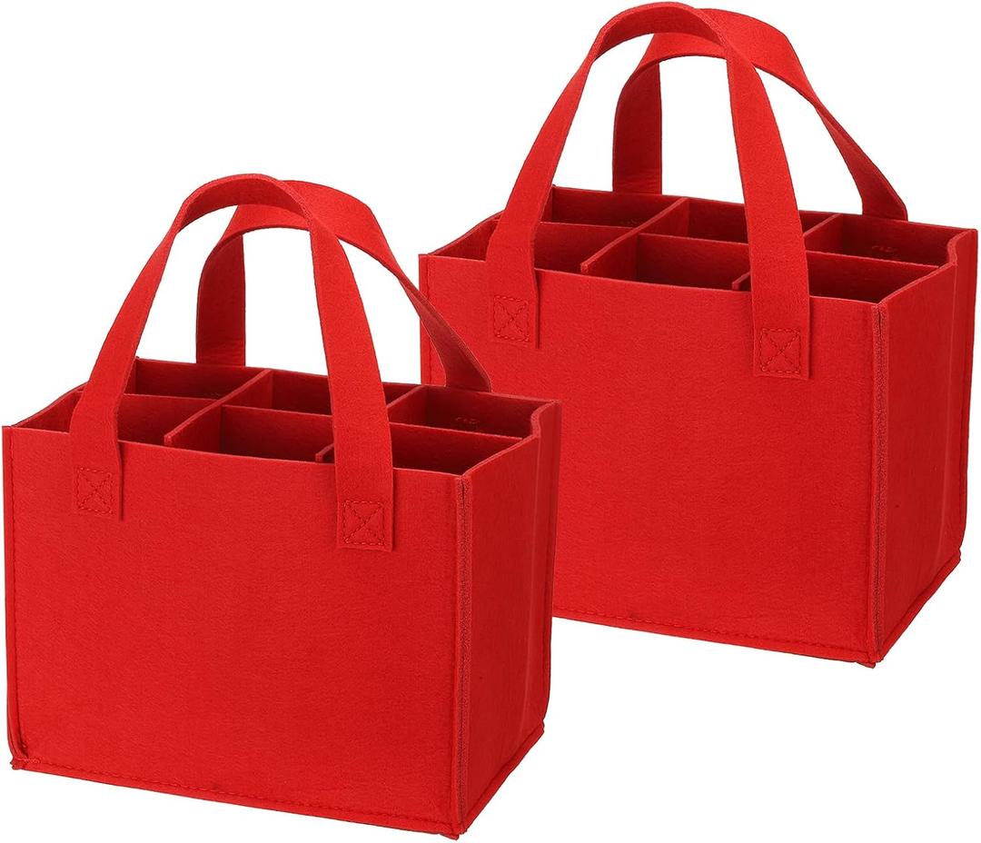 PATIKIL 6 Bottle Wine Carrier Tote with Divider, 2 Pack Wine Bottle Carrier Gift Bag, Reusable Felt Grocery Bag, Red