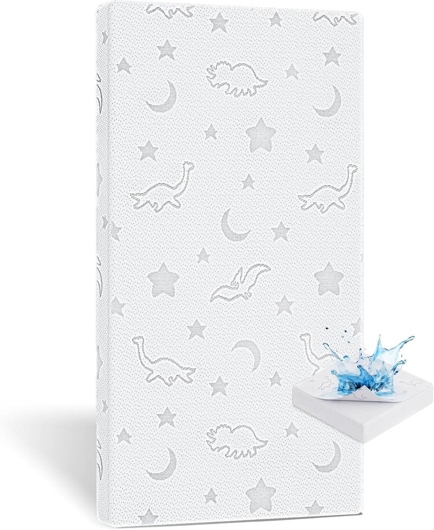Crib Mattress Topper 2" x 27.5" x 52", High Density Foam Breathable Baby and Toddler Mattress Topper with Waterproof Removable and Washable Cover, Fits Standard Cribs and Toddler Beds