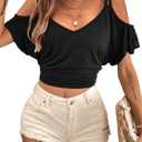 LilyCoco Women Off The Shoulder Tops Backless Top Batwing Going Out Cropped T Shirt, Large