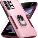 Janmitta Compatible with Samsung Galaxy A16 5G Case with Screen Protector+Camera Lens Protector,Heavy Duty Full Body Phone Cover Built in Ring Holder Kickstand,2025 Cute Pink