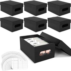 6Pcs Photo Boxes Storage for 4''x6'' Photos with 20 Sheets Year Dividers 10.4'' x 6.5'' x 4.7'' Picture Box to Store and Protect Pictures Documents Black Photo Storage Box (6)