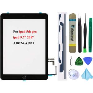 Black Touch Screen Replacement for iPad 5 2017 9.7 inch, A1822 A1823 Digitizer Replacement with Home Button + Pre-Installed Adhesive + Tool Kits
