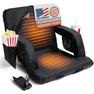 Aceletiqs Double Heated Stadium Bleacher Seat, 20-Inch Wide, Foam, Foldable, Cup Holders, Arm Rest, Reclining, Adjustable Backrest (Standard Width 20")