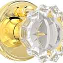 Glass Door Knobs Interior, Privacy Crystal Door Knobs with Lock for Bedroom Bathroom, Push Pin Button Inside Lock Polished Gold