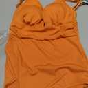 Eomenie Women's One Piece Swimsuit Tummy Control Bathing Suit V Neck Slimming 1 Piece Swimwear (Medium, Orange Ribbed)