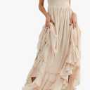 Womens Summer Boho Sexy Backless Long Dresses Medium Peach