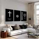 Christian Bible Canvas Wall Art Modern Black White Bible Scripture Painting Decor Pictures Faith Inspirational Cross Posters Prints for Dining Living Prayer Kitchen Church Bedroom Decoration, 24"L x 16"W