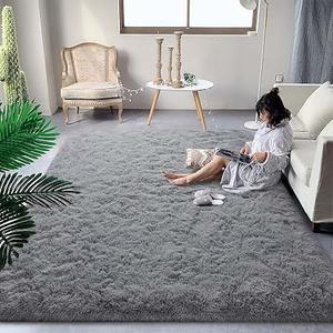 Extra Large 7x14 ft Grey Area Rugs for Bedroom Living Room, Fluffy Soft Plush Shaggy Forest Hunter Green Girls Boys Kids Rug, Non-Slip and Machine Washable Carpet for Rooms Decor