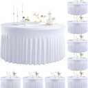 8 Pack Spandex Table Cloth for 60-Inch Round Table, White 120-Inch Stretchy Fitted 5FT Table Cloths With Skirt for Wedding Birthday Banquet