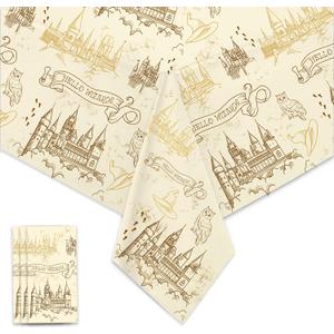 3 Packs - Wizard Tablecloth, Plastic Wizards Themed Halloween Table Covers, Disposable Magical Party Supplies, 52 x 108'', Fit for 8 Ft Table, for Halloween Party Decoration