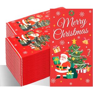 Merry Christmas Napkins, 200 Pcs Christmas Disposable Paper Guest Napkins, Red Xmas Tree Decorative Dinner Hand Towels for Xmas Holiday Festive Party Kitchen Bathroom Lunch Dinner Table Decorations