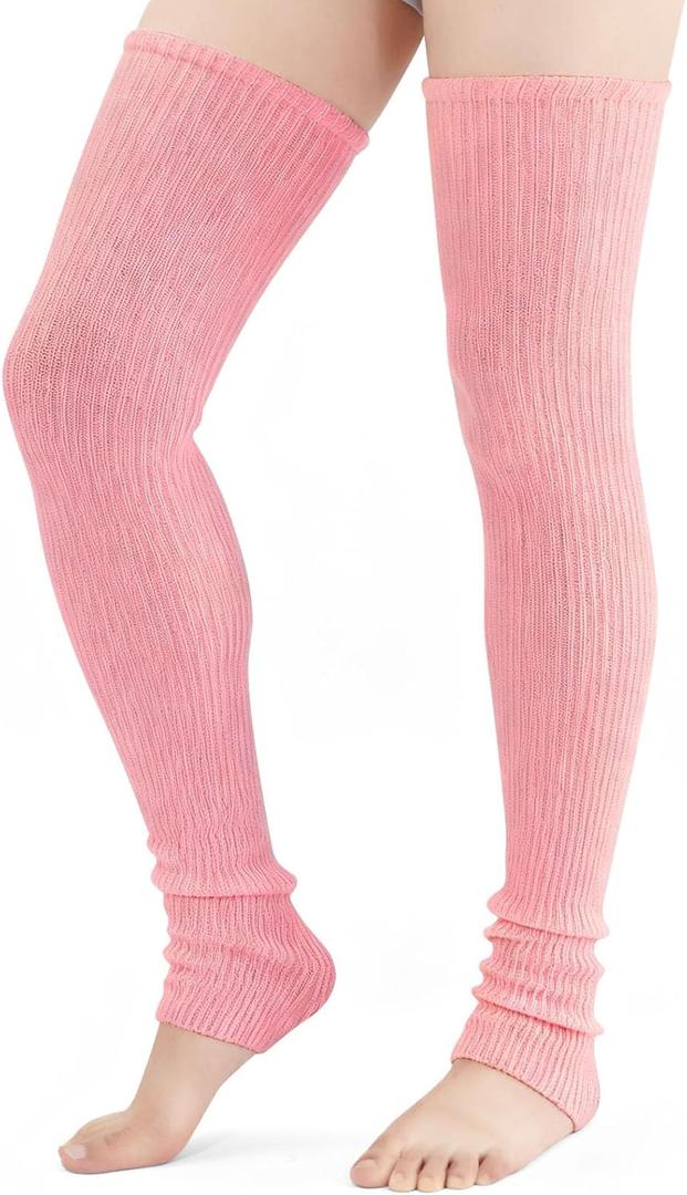 Stretchy Knit Thigh High Leg Warmers, Winter Knitted over the Knee Socks, Thick Footless Socks For Women (Pink)