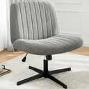 DUMOS Criss Cross Legged Office Chair, Armless Wide Seat No Wheels, Modern Home Desk Seating Swivel Height Adjustable Fabric Vanity for Bedroom (Grey)