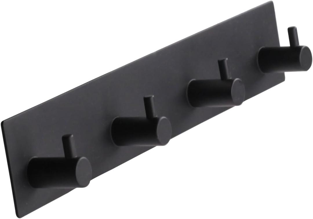Self Adhesive Towel Hooks for Bathrooms Black Stick on Wall Hooks Bath Adhesive Towel Hanger Peel and Stick Matte Black Shower Hooks for Wall Adhesive Coat Hook for Wall Mount 4 Hooks