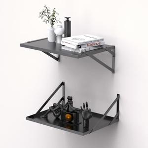 Black Deep Floating Shelves for Wall, 16W x 12D Metal Floating Shelves Set of 2, Wide Floating Bookshelves for Living Room, Kitchen, Office, Bedroom and Decor Storage