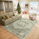 69 Machine Washable Rug for Living Room, Boho Vintage 69 Area RugDistressed Accent Low Pile Ultra Soft Large Carpet for Bedroom Bathroom Dining Room, Floral/Green (6ftx9ft)