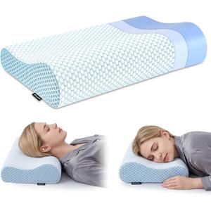 Polovo Neck Pillow Memory Foam Pillows for Sleeping, Ergonomic Cervical Pillow Neck Support Pillow Bed Pillow for Side Back Stomach Sleepers, Contour Pillow for Neck and Shoulder Pain Relief (Blue)