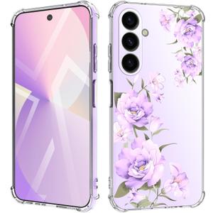 For Samsung Galaxy A26 Case Flowers Buffertech 6.7ft Military-Grade Drop Protection Anti Peel Off Tech Clear TPU Bumper 5G Phone Case Cover Design（Flower Series）