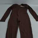 QINSEN Womens Sexy Square Neck Long Sleeve Full Length Leggings Bodycon Stretch Jumpsuit (Large, Brown)