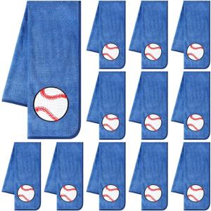12 Pcs Baseball Towel Gift Sweat Towel Hand Towel Microfiber Workout Towel Embroidered Sports Team Gifts Bath Face Towels for Bathroom Kitchen Gift Gym Favor, 11.81 x 27.56 Inch (Blue) (White)