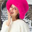 LA CARRIE Women's Fuzzy Wide Brim Faux Fur Bucket Hat Winter Warmer Fisherman Cap (Pink)