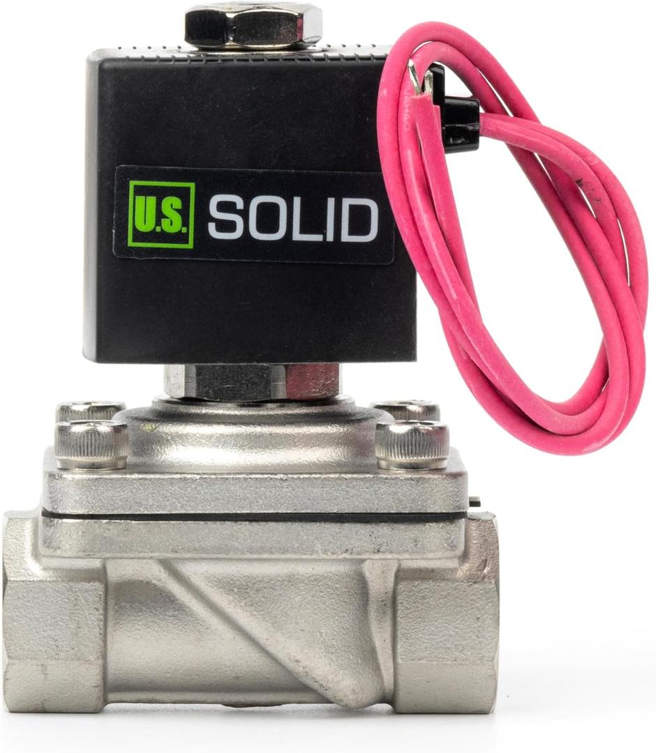 U.S. Solid 1/2" Stainless Steel Solenoid Valve - 12V DC Normally Closed Electric Solenoid Valve with Viton Seal, Lead Wire Type (0.5 Inch)