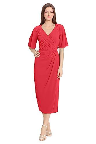Maggy London Women's Dresses Short Flutter Sleeve Faux Wrap Midi Dress Size 2, Giant Hibiscus