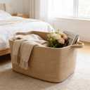 96L Large Blanket Basket,24"x16"x15"Rectangle Storage Bin with Handles,Woven Rope Laundry Basket for Toys, Clothes,Magazines,Home Organization,Nursery,Living Room & Bedroom,Jute