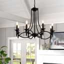 Industrial Candle Chandelier Modern Farmhouse Hanging Pendant Light Fixture with 8-Light Black Iron Classic Rural Candle Ceiling for Dining Room Living Room Bedroom Kitchen Island Foyer (Black-8)