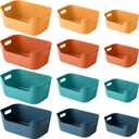 OWill 12-Pack Mixed Plastic Storage Bins and Baskets for Efficient Home Classroom Organization - Small Containers in Multiple Colors for Kitchen, Cupboard Box, Bathroom Organizer on Shelves and Tubs