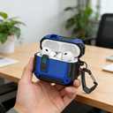 Locking Case Compatible with AirPods 5 (2026) / AirPods 4 (2024), Shockproof AirPods 5 Protective Case, AirPods 5 Cover with Carabiner Keychain, Front LED Visible, Black Blue