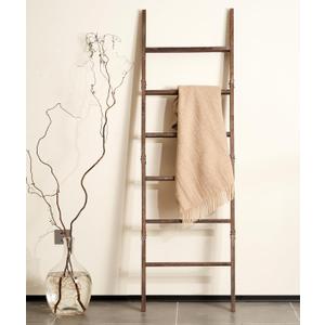 Blanket Ladder for The Living Room 6-Tier, Wooden Decorative Quilt Holder for Bed Room, Wall-Leaning Wood Towel Rack for BathroomRustic Farmhouse Ladders for Display. (Washed Brown)