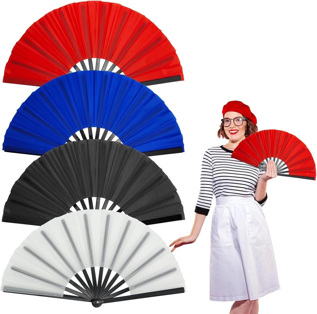 4 Pcs Boots on The Ground Hand Fan, Multi-color Boots on The Ground Fan, Large Rave Fan, Clap Fans for Line Dancing, Hand Fans for Women Foldable, Concerts, Church, Party, Performance, Gift,Wedding (blue white black red)