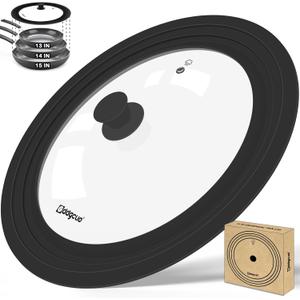 13-14-15 in Universal Pan Lid, Extra Large Silicone Pot Lid for Pots, Pans & Skillets, Replacement Frying Pan Lid with Heat Resistant Silicone Knob, Dishwasher Safe, Black