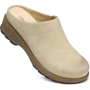 SHIBEVER Clogs for Women Mules Shoes Leather Slip On Clog Closed Toe Comfortable Mules, Beige, Size 9
