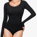 Nebility Long Sleeve Bodysuit for Women Tummy Control Crew Neck Body Suits Tops Slim Fit XL