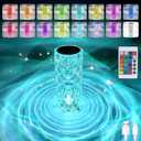 Crystal Table Lamp, Remote and Touch Control Rose Wave Lamp, RGB Color Changing Night Light, Dimmable, USB Rechargeable Decoration Ambient Lighting for Dinner/Bars/Game room/Living Room/Bedroom