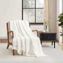CREVENT 50"X60" Farmhouse Breathable Soft Chenille Knitted Textured Throw Blanket for Couch Chair Bed, Boho Home Decor for Living Room (Ivory)