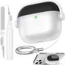 2 x AhaStyle AirPods 4 Case Cover with Secure Lock Clip, Cute Music Headset Design for AirPods 4th Generation with Cleaning Kit Soft Silicone Protective Cover Skin for Apple AirPods 4 2024 Charging Case (Dark Gray)