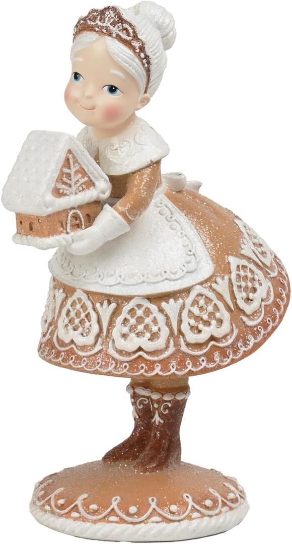 Braxio Christmas Decorations Indoor Gingerbread Decor - Resin Mrs.Santa Claus with Gingerbread House in Hand Room Decor Aesthetic 5.5 * 4.5 * 9 Inch