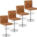VECELO Bar Stools Set of 2 Modern PU Leather Adjustable Bar Stools with Back, 360° Swivel Bar Height Stools for Kitchen Counter Island, X-Large Size, 17.3" D x 16.5" W x 45" H, Brown
