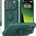 pcgaga Compatible with iPhone 17 Pro Case 6.3 inch, Silicone Slim Design with [Ring Holder Stand] [Wrist Strap] [Microfiber Lining] Shockproof Protective Case Cover for iPhone 17 Pro, Army Green