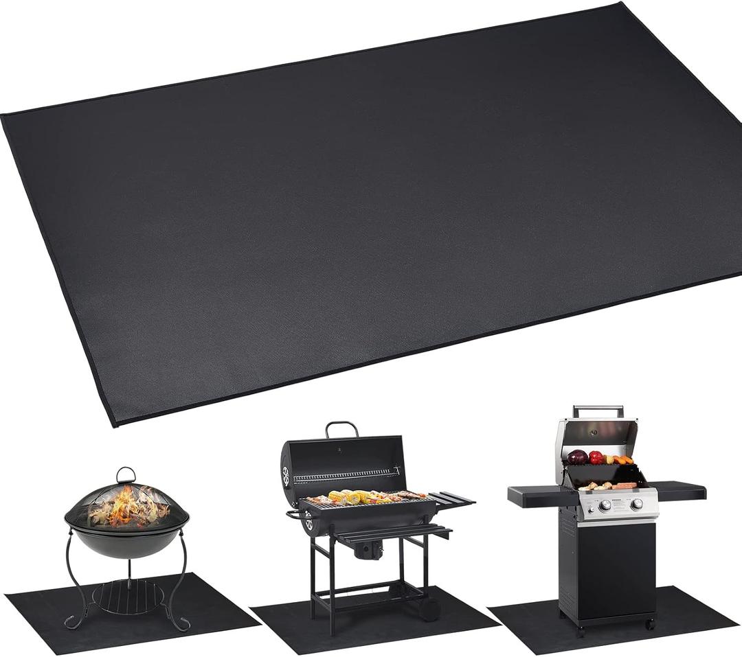 Under Grill Mat 48 30 Inch for Outdoor Charcoal, Flat Top, Smokers, Gas Grills.Oil-Proof and Water-Proof BBQ Cvtayn Fireproof Mat Protects Deck Grass, Indoor Fireplace Mat (Black)