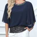For G and PL Women's Dressy Sequin Formal Wedding Top Batwing Sleeve Chiffon Party Shirt (XXL)