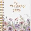 Christian Notebook for Women, Christian Art Gifts Journal, Prayer Journal for Women, Bible Journaling Notebook, PSALM 23:3 He Restores My Soul Floral Spiral Notebook 5.5x8.3