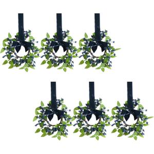 Bibelot 6 Pcs Small Christmas Wreath for Cabinets Kitchen, Mini Christmas Wreath with Blue Berry Bow Artificial Xmas Decor for Window Front Door Farmhouse Wall