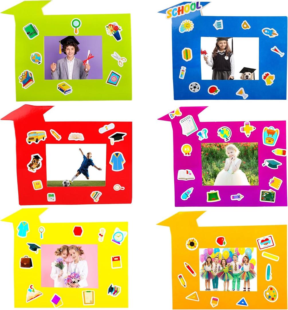 Spaluck 36 Packs Graduation Picture Frame Craft Kits with 24 Sheets Stickers Kindergarten Preschool DIY Craft Grad Photo Frames for Kids Kindergarten Classroom Graduation Party Favor