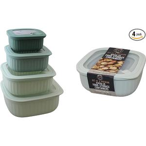 Set of 4 BPA-Free Square Food Storage Containers Vented Lids Assorted Sizes, Microwave & Freezer Safe Nesting Design for Leftovers Meal Prep Fridge Organization Dry Grains