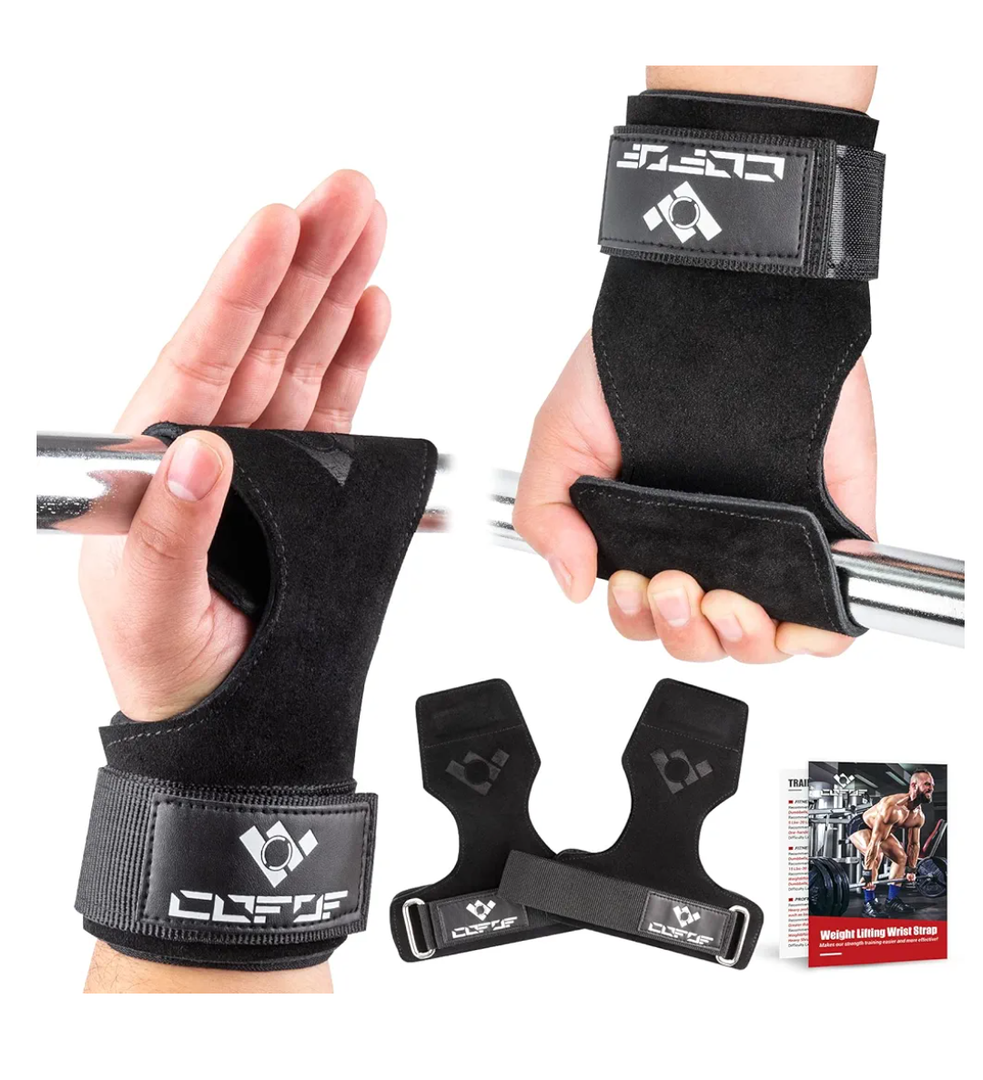 Weight Lifting Wrist Strap, Double Layer Leather Wrist Strap for Deadlift and Powerlifting, Adjustable Neoprene Padded Gym Workout Lifting Hooks (Pair)